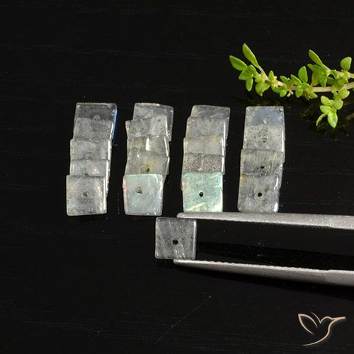 7.61ctw طبيعي متعدد الألوان لابرادوريت, مربع, نصف شفاف