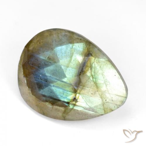9.87ct طبيعي متعدد الألوان لابرادوريت, شكل الكمثرى, نصف شفاف