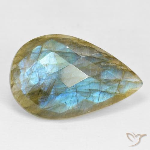 17.99ct طبيعي متعدد الألوان لابرادوريت, شكل الكمثرى, غير شفاف