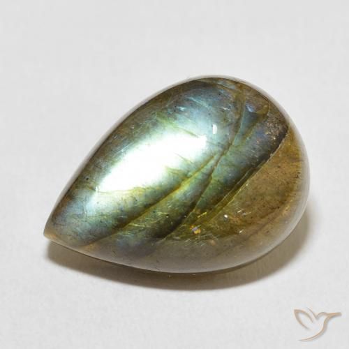 12.03ct طبيعي متعدد الألوان لابرادوريت, شكل الكمثرى, نصف شفاف