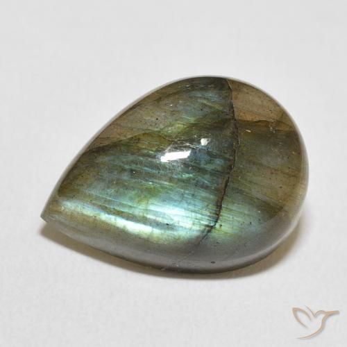 12.62ct طبيعي متعدد الألوان لابرادوريت, شكل الكمثرى, نصف شفاف