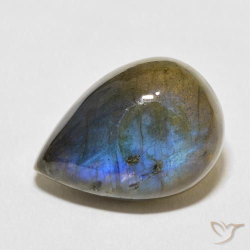13.03ct طبيعي متعدد الألوان لابرادوريت, شكل الكمثرى, غير شفاف