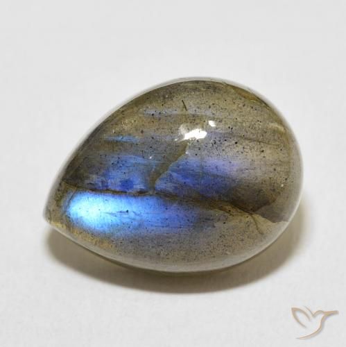 10.55ct طبيعي متعدد الألوان لابرادوريت, شكل الكمثرى, نصف شفاف