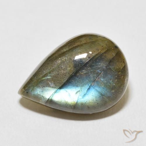 11.39ct طبيعي متعدد الألوان لابرادوريت, شكل الكمثرى, نصف شفاف
