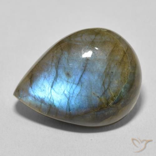 16.16ct طبيعي متعدد الألوان لابرادوريت, شكل الكمثرى, نصف شفاف