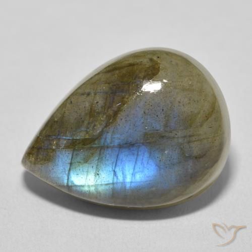 16.75ct طبيعي متعدد الألوان لابرادوريت, شكل الكمثرى, نصف شفاف