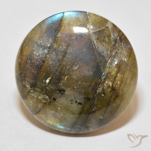 33.96ct طبيعي متعدد الألوان لابرادوريت, دائري, نصف شفاف