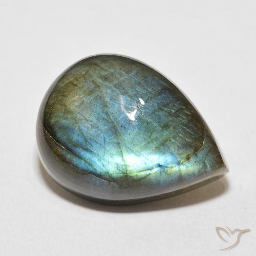 18.54ct طبيعي متعدد الألوان لابرادوريت, شكل الكمثرى, نصف شفاف