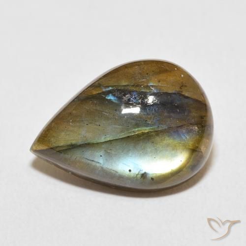 11.18ct طبيعي متعدد الألوان لابرادوريت, شكل الكمثرى, نصف شفاف