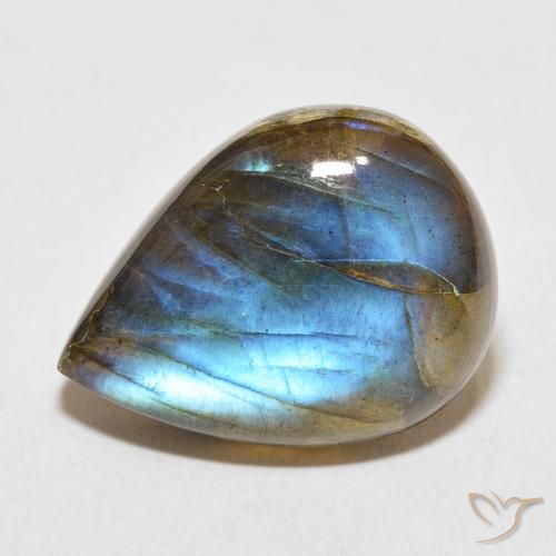14.43ct طبيعي متعدد الألوان لابرادوريت, شكل الكمثرى, نصف شفاف