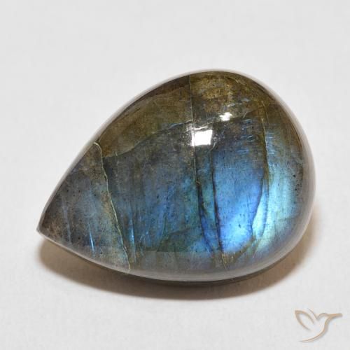 17.96ct طبيعي متعدد الألوان لابرادوريت, شكل الكمثرى, نصف شفاف