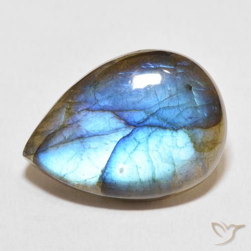 13.71ct طبيعي متعدد الألوان لابرادوريت, شكل الكمثرى, نصف شفاف