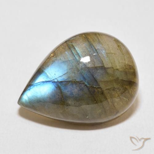 14.31ct طبيعي متعدد الألوان لابرادوريت, شكل الكمثرى, نصف شفاف