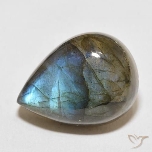 19.61ct طبيعي متعدد الألوان لابرادوريت, شكل الكمثرى, نصف شفاف