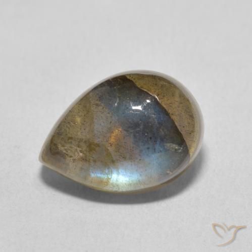 7.61ct طبيعي متعدد الألوان لابرادوريت, شكل الكمثرى, نصف شفاف