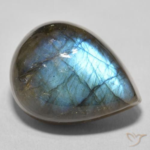 21.51ct طبيعي متعدد الألوان لابرادوريت, شكل الكمثرى, نصف شفاف
