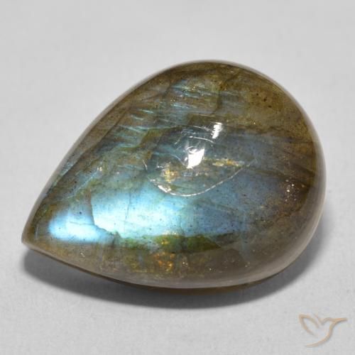 15.57ct طبيعي متعدد الألوان لابرادوريت, شكل الكمثرى, نصف شفاف