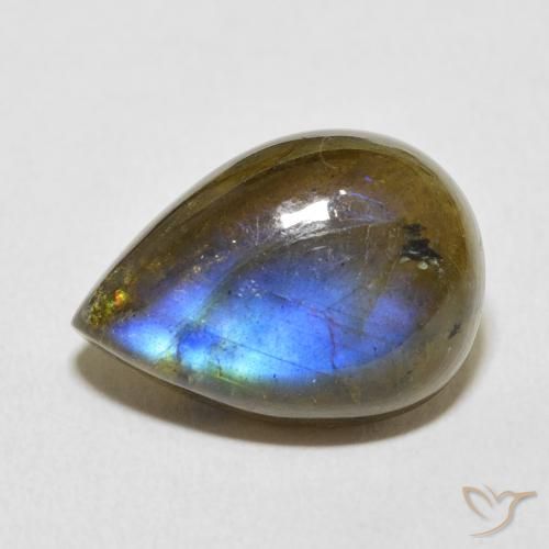 12.28ct طبيعي متعدد الألوان لابرادوريت, شكل الكمثرى, نصف شفاف