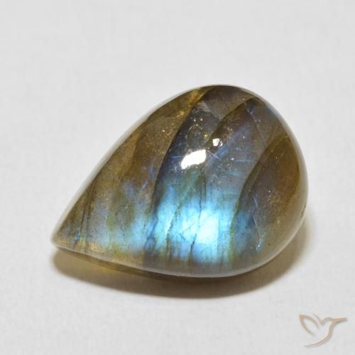 12.83ct طبيعي متعدد الألوان لابرادوريت, شكل الكمثرى, نصف شفاف