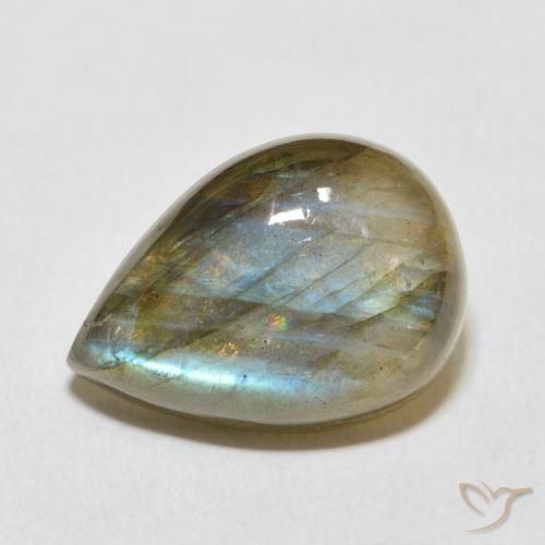 12.23ct طبيعي متعدد الألوان لابرادوريت, شكل الكمثرى, نصف شفاف
