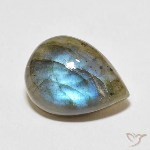 9.03ct طبيعي متعدد الألوان لابرادوريت, شكل الكمثرى, نصف شفاف