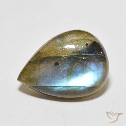 12.79ct طبيعي متعدد الألوان لابرادوريت, شكل الكمثرى, نصف شفاف