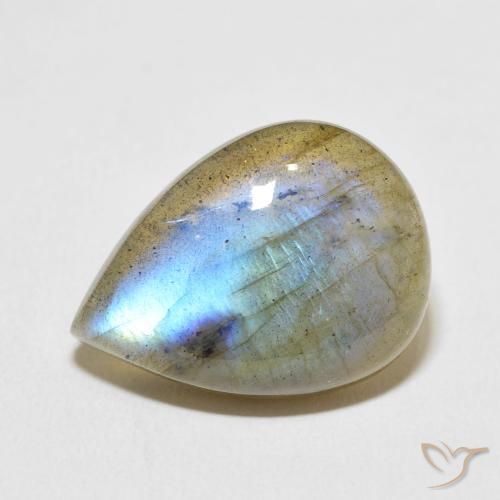 15.04ct طبيعي متعدد الألوان لابرادوريت, شكل الكمثرى, نصف شفاف