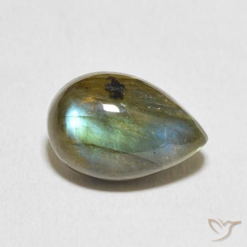 4.03ct طبيعي متعدد الألوان لابرادوريت, شكل الكمثرى, نصف شفاف