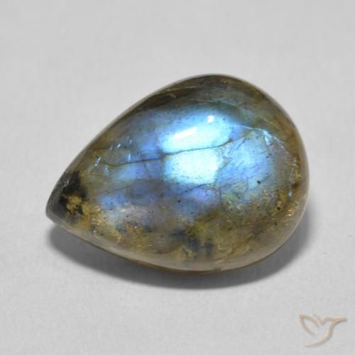 9.44ct طبيعي متعدد الألوان لابرادوريت, شكل الكمثرى, نصف شفاف