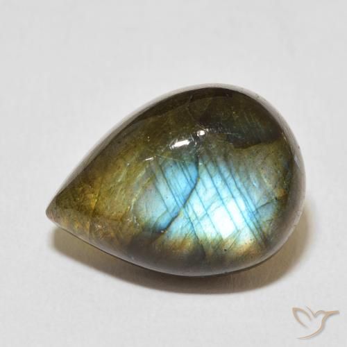 12.51ct طبيعي متعدد الألوان لابرادوريت, شكل الكمثرى, نصف شفاف