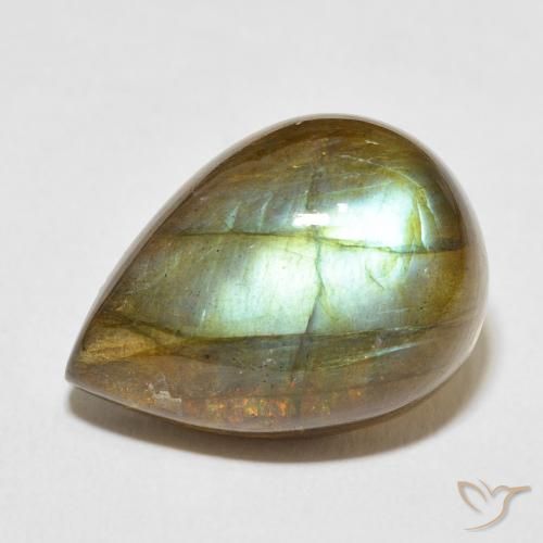 12.52ct طبيعي متعدد الألوان لابرادوريت, شكل الكمثرى, نصف شفاف