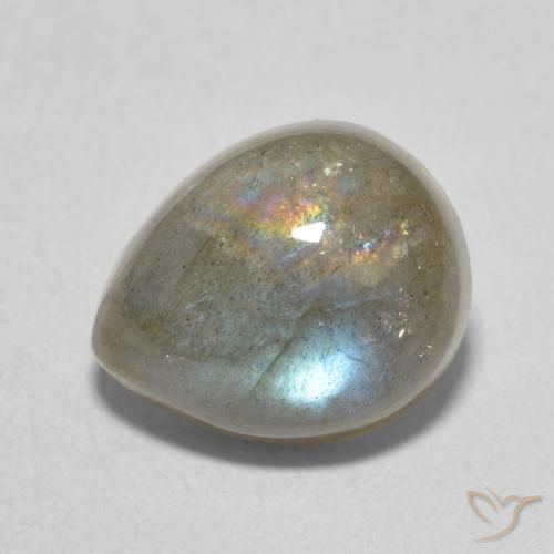 4.12ct طبيعي متعدد الألوان لابرادوريت, شكل الكمثرى, نصف شفاف