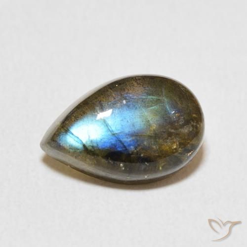 3.51ct طبيعي متعدد الألوان لابرادوريت, شكل الكمثرى, نصف شفاف