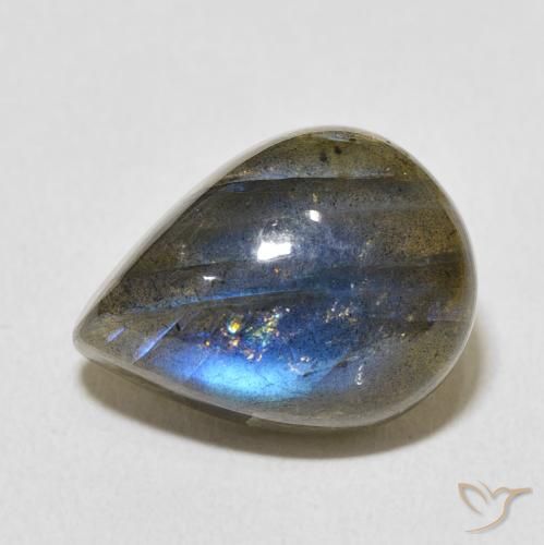 9.64ct طبيعي متعدد الألوان لابرادوريت, شكل الكمثرى, نصف شفاف