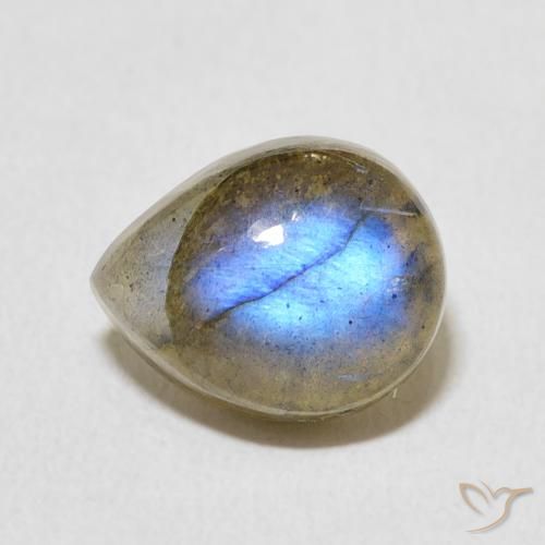 3.91ct طبيعي متعدد الألوان لابرادوريت, شكل الكمثرى, نصف شفاف