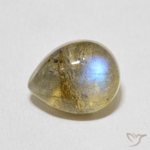 3.95ct طبيعي متعدد الألوان لابرادوريت, شكل الكمثرى, نصف شفاف
