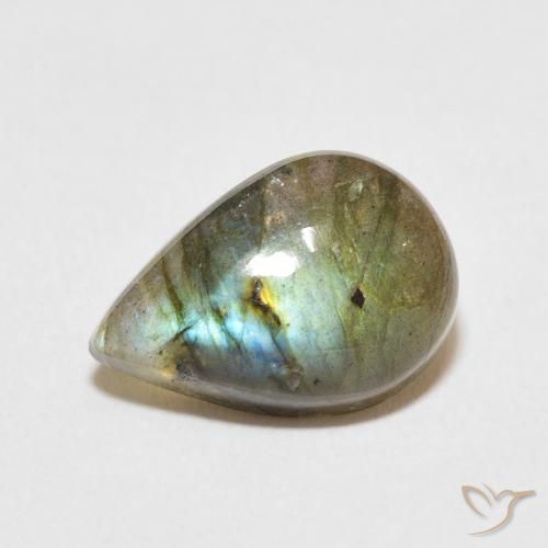 4.47ct طبيعي متعدد الألوان لابرادوريت, شكل الكمثرى, نصف شفاف