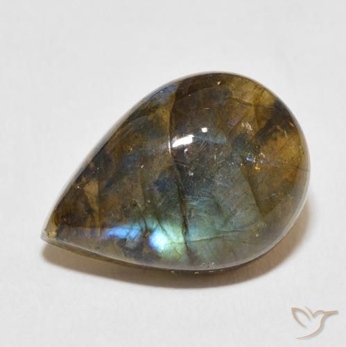 11.30ct طبيعي متعدد الألوان لابرادوريت, شكل الكمثرى, نصف شفاف