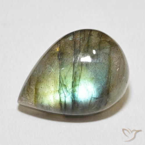 11.64ct طبيعي متعدد الألوان لابرادوريت, شكل الكمثرى, نصف شفاف
