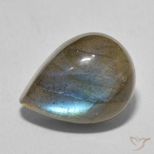 9.62ct طبيعي متعدد الألوان لابرادوريت, شكل الكمثرى, نصف شفاف