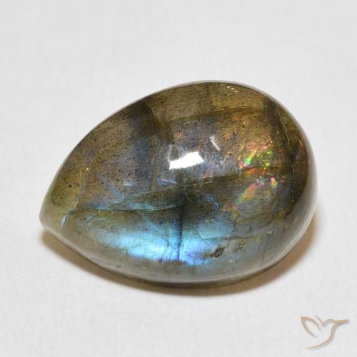 13.20ct طبيعي متعدد الألوان لابرادوريت, شكل الكمثرى, نصف شفاف