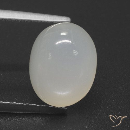 4.49ct طبيعي أبيض داكن حجر القمر, بيضوي, نصف شفاف