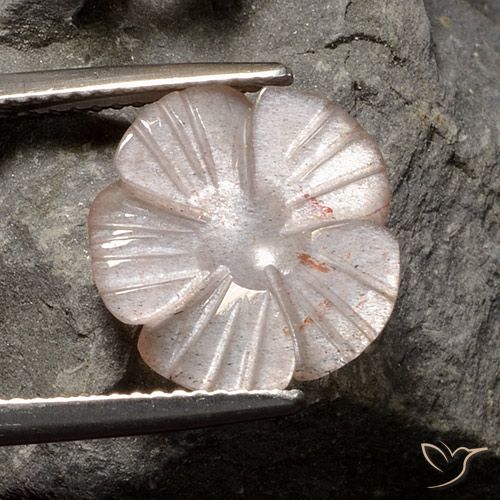4.07ct طبيعي بنى محايد حجر القمر, قص وردة, نصف شفاف