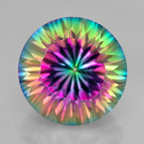 كوارتز ميستيك طبيعي بلون قوس قزح فاخر، وزن ‎10.59‎ قيراط، شكل دائري، مقاس ‎14.15‎ مم