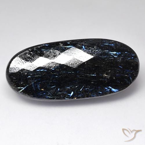 44.38ct طبيعي أسود مع بريق أزرق نوميت, بيضوي, غير شفاف
