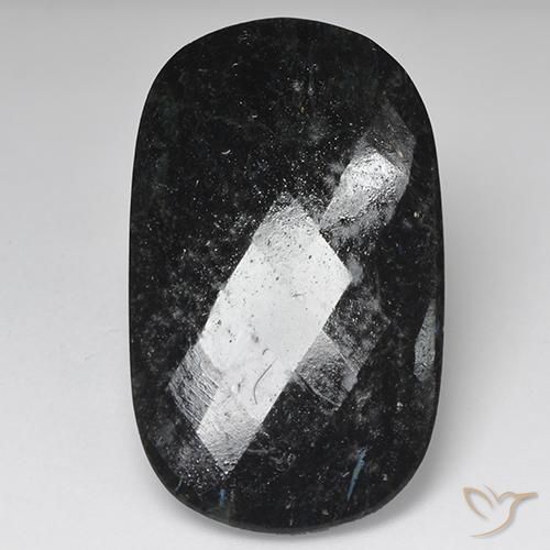 27.33ct طبيعي أسود مع بريق أزرق نوميت, وسادة, غير شفاف