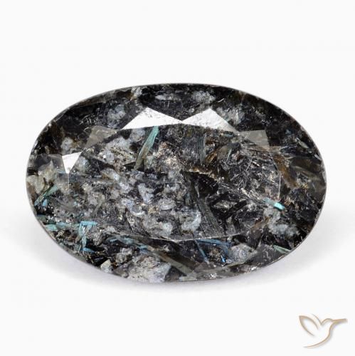 21.56ct طبيعي أسود مع بريق أزرق النوم ميت, بيضوي, غير شفاف