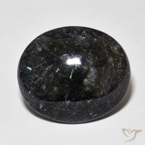 18.31ct طبيعي أسود مع بريق أزرق النوم ميت, بيضوي, غير شفاف