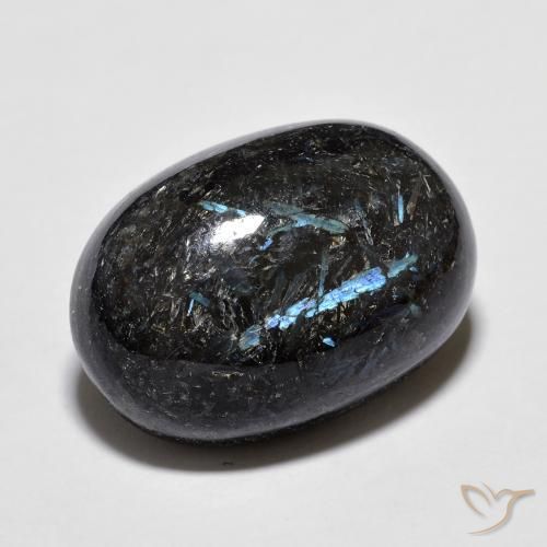 16.00ct طبيعي أسود مع بريق أزرق نوميت, بيضوي, غير شفاف