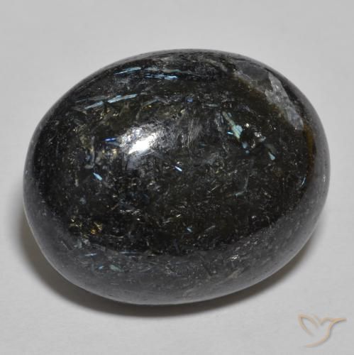 24.48ct طبيعي أسود مع بريق أزرق نوميت, بيضوي, غير شفاف
